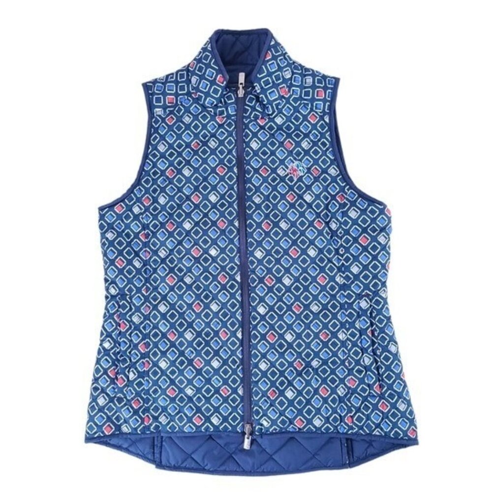 Peter Millar Womens Blue Reversible Zip Puffer Vest Size S Frederica Golf Logo